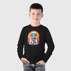 Лонгслив хлопковый детский Нашествие инопланетян, цвет: черный — фото 2