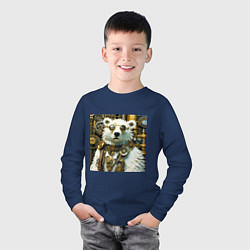 Лонгслив хлопковый детский Северный медведь воин в очках в стиле стимпанк, цвет: тёмно-синий — фото 2