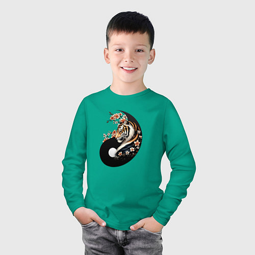 Детский лонгслив Тигр - Янь / Зеленый – фото 3