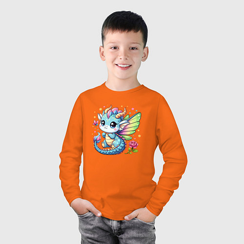 Детский лонгслив Волшебный дракончик / Оранжевый – фото 3
