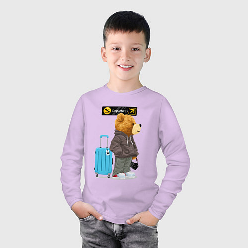 Детский лонгслив Плюшевый медведь путешественник / Лаванда – фото 3