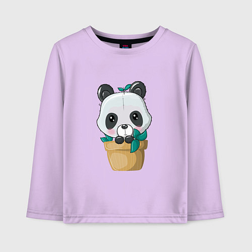 Детский лонгслив Милая панда в цветочном горшке / Лаванда – фото 1