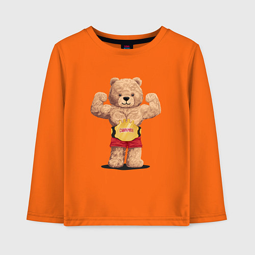 Детский лонгслив Плюшевый медвежонок чемпион / Оранжевый – фото 1