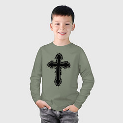 Лонгслив хлопковый детский Крест православный христианский, цвет: авокадо — фото 2