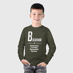 Лонгслив хлопковый детский Василий мужчина с очень большой буквы, цвет: меланж-хаки — фото 2