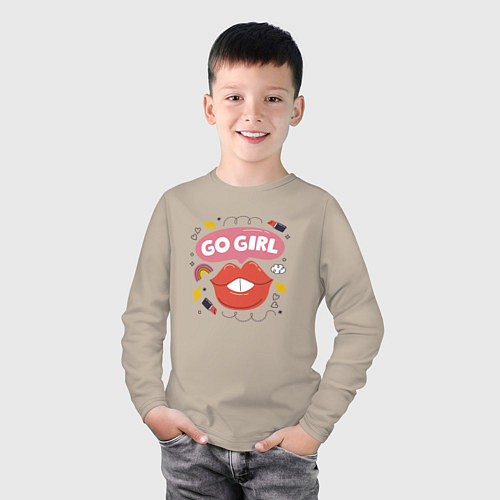 Детский лонгслив Go girl lips / Миндальный – фото 3