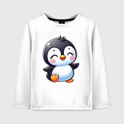 Лонгслив хлопковый детский Маленький радостный пингвинчик, цвет: белый