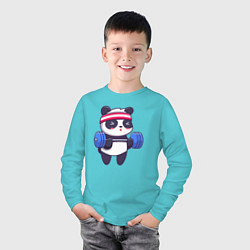 Лонгслив хлопковый детский Панда в качалке, цвет: бирюзовый — фото 2