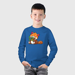 Лонгслив хлопковый детский Красная панда обедает, цвет: синий — фото 2