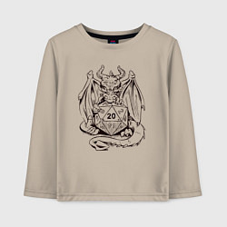 Лонгслив хлопковый детский Дракончик обнимает игральную кость, цвет: миндальный