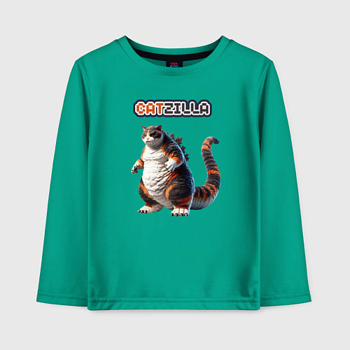 Детский лонгслив Big catzilla / Зеленый – фото 1