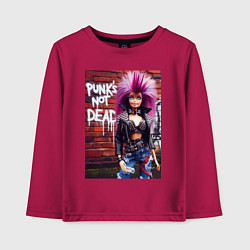 Лонгслив хлопковый детский Punks not dead - cool Barbie ai art, цвет: маджента