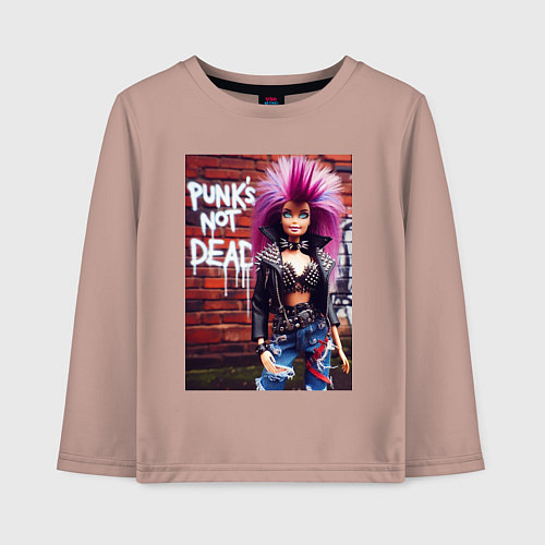 Детский лонгслив Punks not dead - cool Barbie ai art / Пыльно-розовый – фото 1