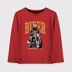 Лонгслив хлопковый детский Байкер медведь на мотоцикле, цвет: красный
