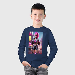 Лонгслив хлопковый детский Барби в кожаных шортах - модница, цвет: тёмно-синий — фото 2