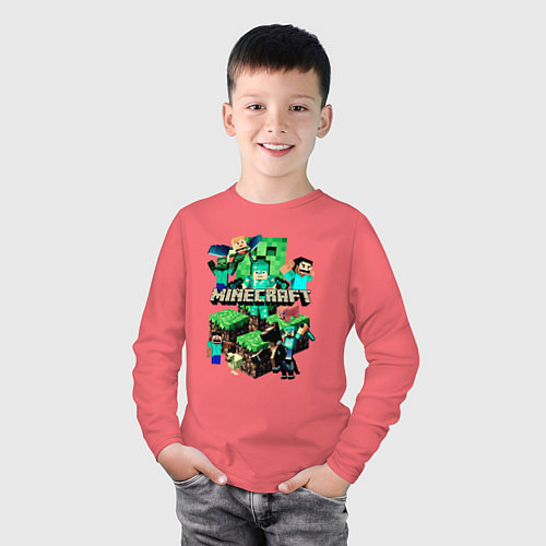 Детский лонгслив Персонажи из Minecraft / Коралловый – фото 3