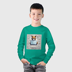 Лонгслив хлопковый детский Кот программист за ноутбуком, цвет: зеленый — фото 2