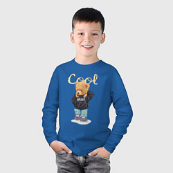 Лонгслив хлопковый детский Плюшевый медвежонок в наушниках, цвет: синий — фото 2