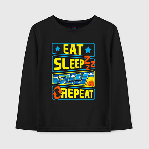 Детский лонгслив Eat sleep fly / Черный – фото 1
