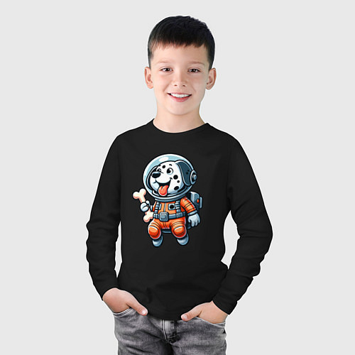 Детский лонгслив Dalmatian cosmonaut puppy with a bone / Черный – фото 3