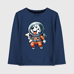 Лонгслив хлопковый детский Dalmatian cosmonaut puppy with a bone, цвет: тёмно-синий