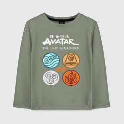 Лонгслив хлопковый детский Аватар четыре стихии, цвет: авокадо
