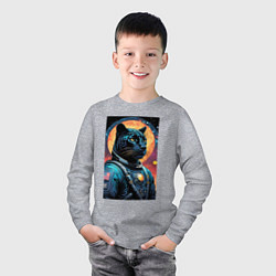 Лонгслив хлопковый детский Пантера бравый космонавт - нейросеть, цвет: меланж — фото 2
