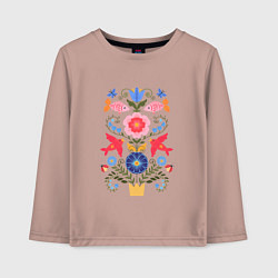 Лонгслив хлопковый детский Древо жизни с цветами, цвет: пыльно-розовый