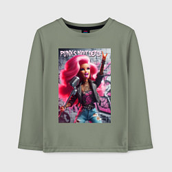Лонгслив хлопковый детский Barbie - punks not dead motto, цвет: авокадо