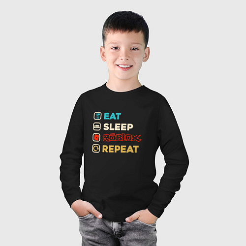 Детский лонгслив Eat sleep roblox repeat art / Черный – фото 3