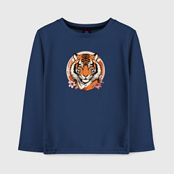 Лонгслив хлопковый детский Тигр в ретро стиле, цвет: тёмно-синий