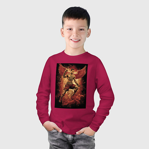 Детский лонгслив Муай Тай боец с крыльями / Маджента – фото 3