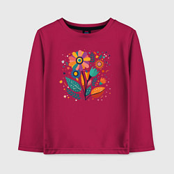 Лонгслив хлопковый детский Яркий цветок, веточки и листья, цвет: маджента