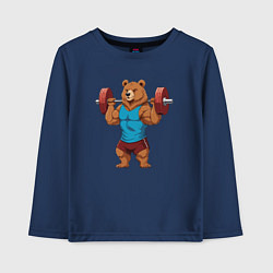 Лонгслив хлопковый детский Медведь со штангой, цвет: тёмно-синий