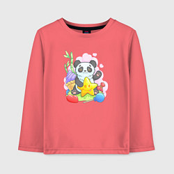 Лонгслив хлопковый детский Панда со звездой, цвет: коралловый