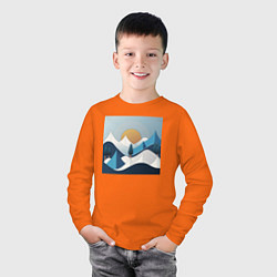 Лонгслив хлопковый детский Горный пейзаж - абстракция с горами, цвет: оранжевый — фото 2