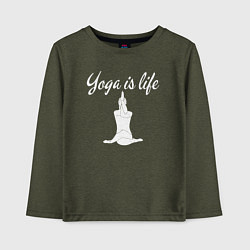 Лонгслив хлопковый детский Yoga is life, цвет: меланж-хаки