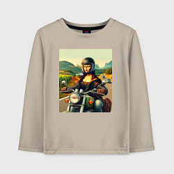 Лонгслив хлопковый детский Mona Lisa on a motorcycle - ai art, цвет: миндальный