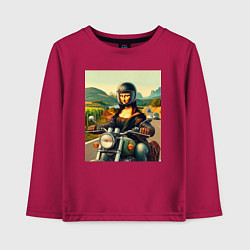 Лонгслив хлопковый детский Mona Lisa on a motorcycle - ai art, цвет: маджента