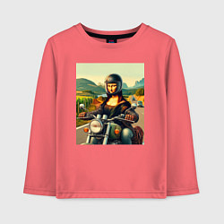 Лонгслив хлопковый детский Mona Lisa on a motorcycle - ai art, цвет: коралловый