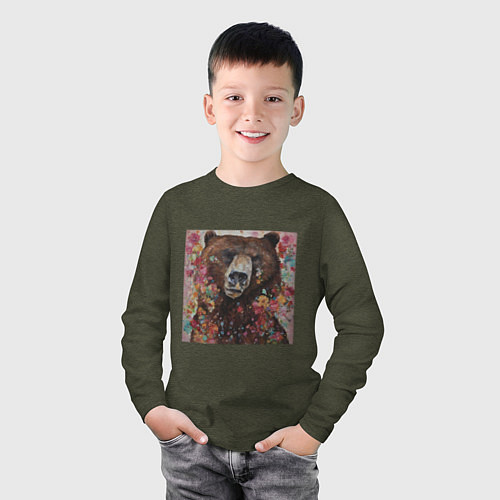 Детский лонгслив Яркий медведь / Меланж-хаки – фото 3