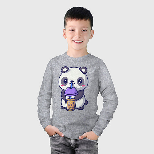 Детский лонгслив Panda drink / Меланж – фото 3