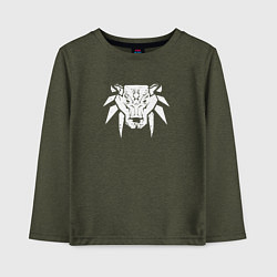 Лонгслив хлопковый детский Знак школы медведя с потертостями - Ведьмак 3, цвет: меланж-хаки