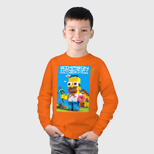 Детский лонгслив Homer Simpson and Minecraft - collaboration ai art / Оранжевый – фото 3