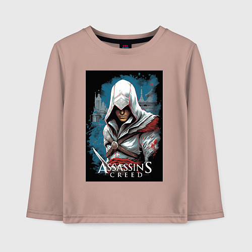 Детский лонгслив Assassins creed белый кинжал / Пыльно-розовый – фото 1