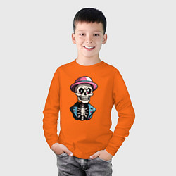 Лонгслив хлопковый детский Скелет в розовой шляпе, цвет: оранжевый — фото 2