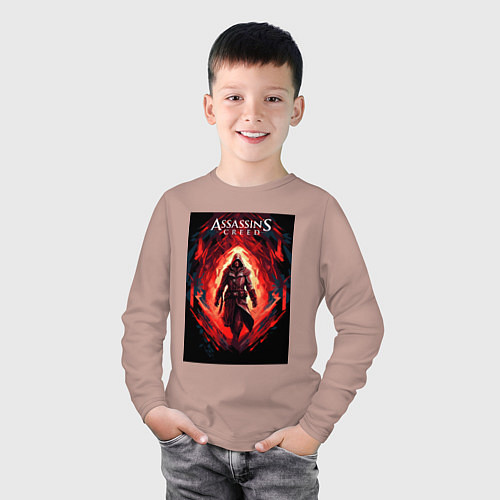 Детский лонгслив Assassins creed свозь пламя / Пыльно-розовый – фото 3