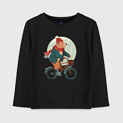 Лонгслив хлопковый детский Медвежонок на велосипеде, цвет: черный