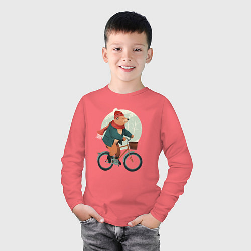 Детский лонгслив Медвежонок на велосипеде / Коралловый – фото 3