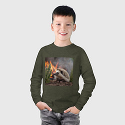 Лонгслив хлопковый детский Ёжик в огне, цвет: меланж-хаки — фото 2